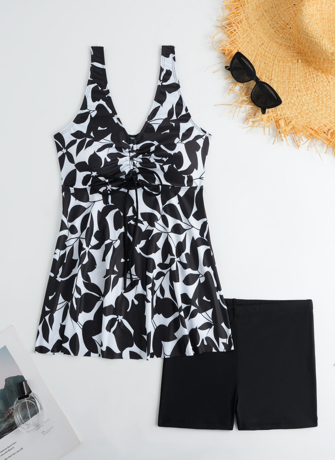 Ladies' tankini set with stylish ruffle and graphic peacock pattern Mune Fashion