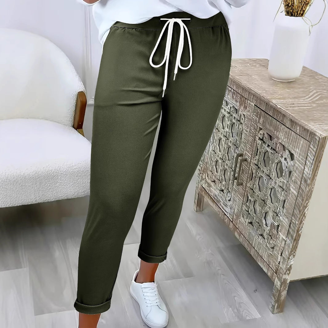 Women's Slim Jogging Pants with High Comfort Waistband, Drawstring and Slim Ankle Cuff Mune Fashion