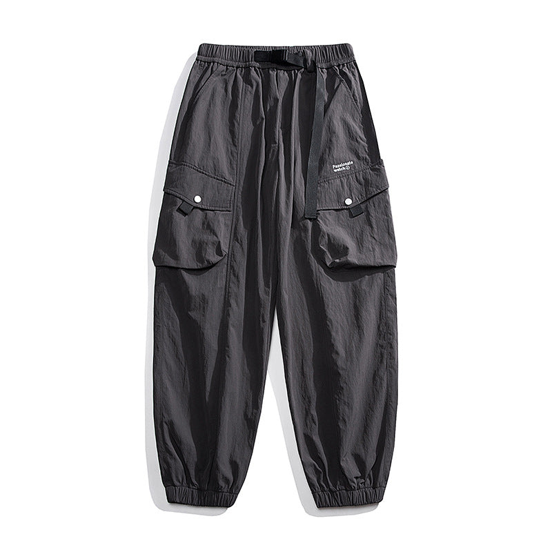 Unisex Loose Nylon Cargo Pants with Elastic Waistband and Ankle Cuffs Mune Fashion