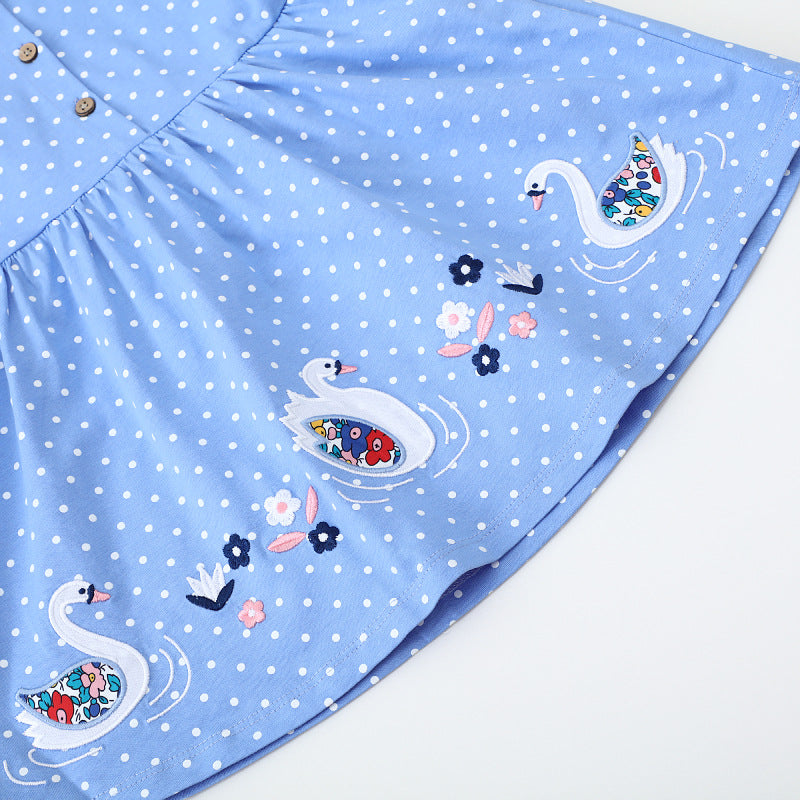 Girls summer dress with playful swan motif Mune Fashion