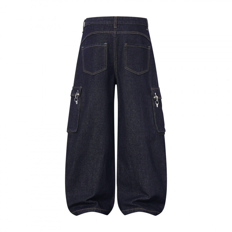 Women Balloon-shaped Cargo Jeans with High Waist, Wide Leg and Flap Pockets Mune Fashion