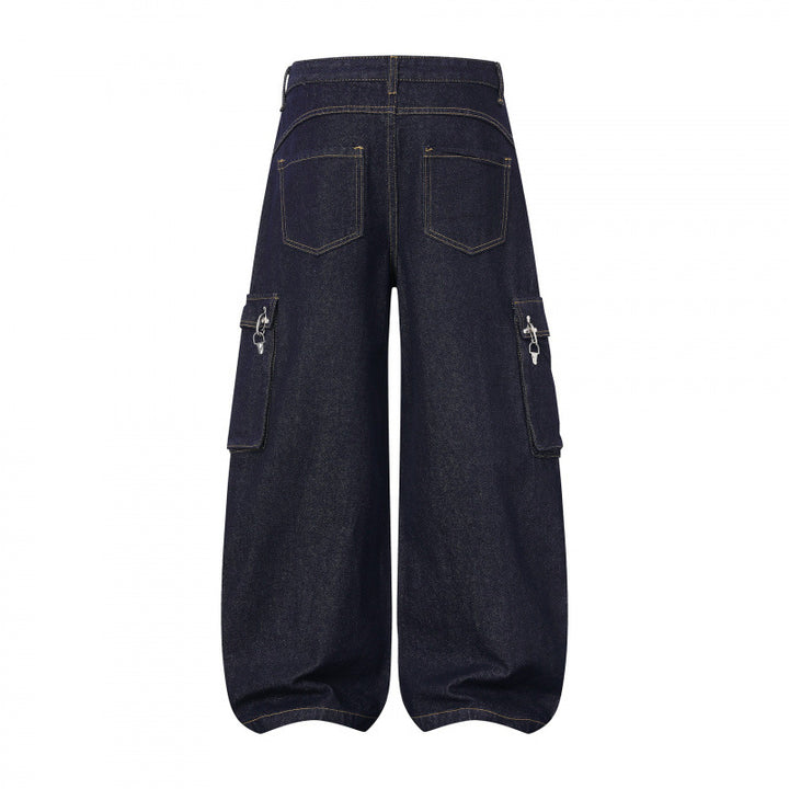 Women Balloon-shaped Cargo Jeans with High Waist, Wide Leg and Flap Pockets Mune Fashion