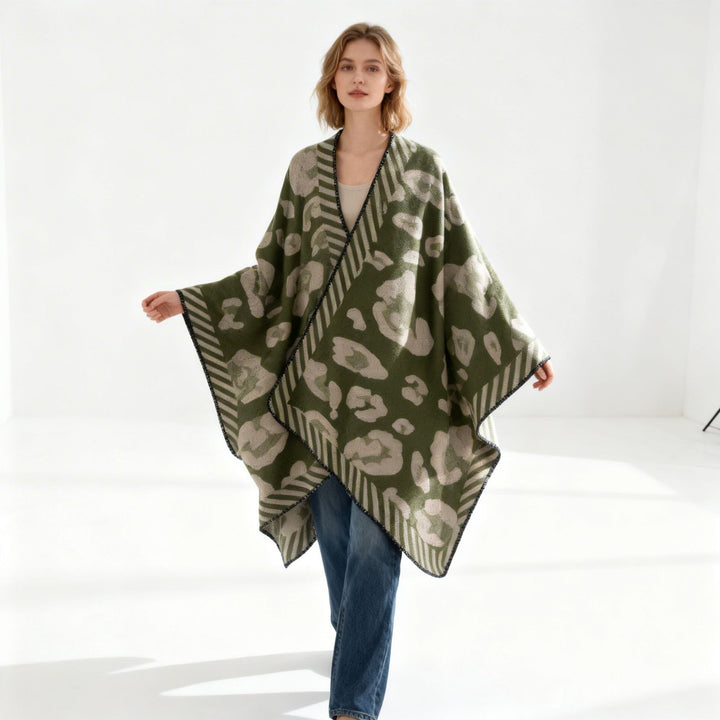 Women Structured Jacquard Cape Poncho in Oversized Fit with Contrasted Overlock Edge Mune Fashion