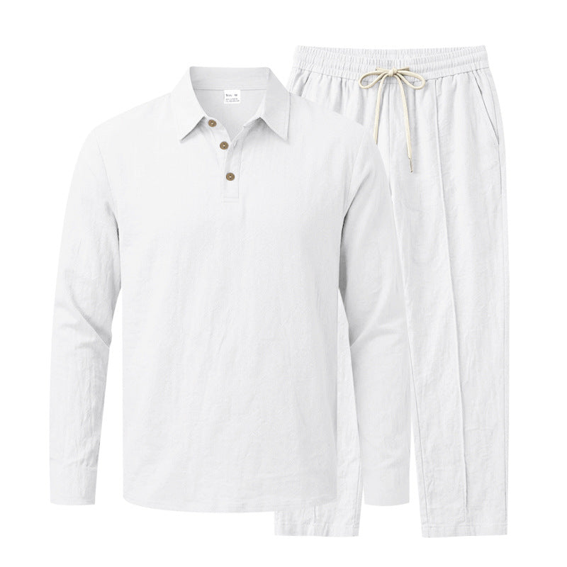 Men's Long Sleeve Henley Lounge Set made of lightweight cotton blend with drawstring Mune Fashion