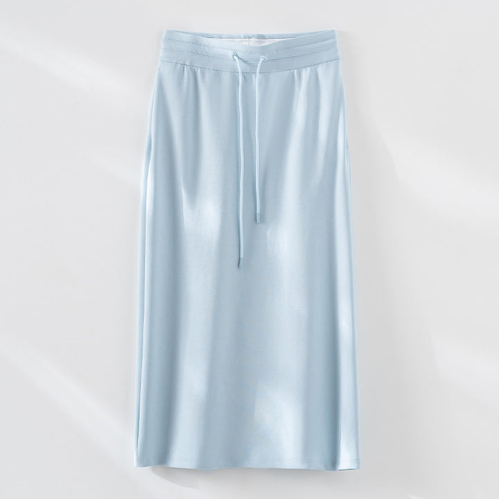 Women's Jersey Midi Skirt with Elastic Drawstring Waist and Straight Fit Mune Fashion