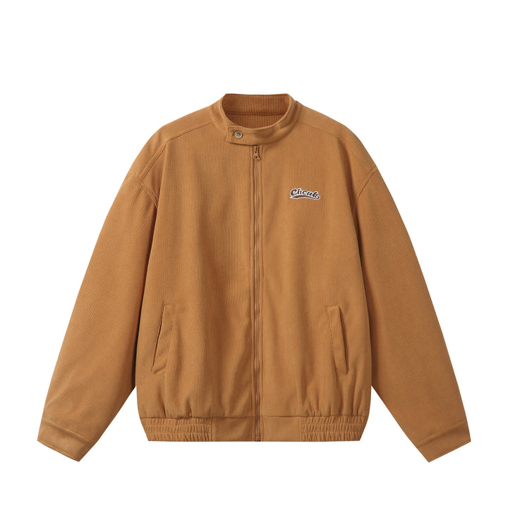 Unisex loose-fitting corduroy blouson jacket with stand-up collar, full-length zipper, and elastic hem Mune Fashion