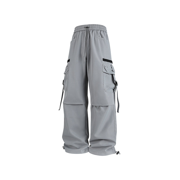 Men's Wide Cargo Pants with Multi-Pockets, Adjustable Drawstring Waistband, and Modular Strap Details Drune