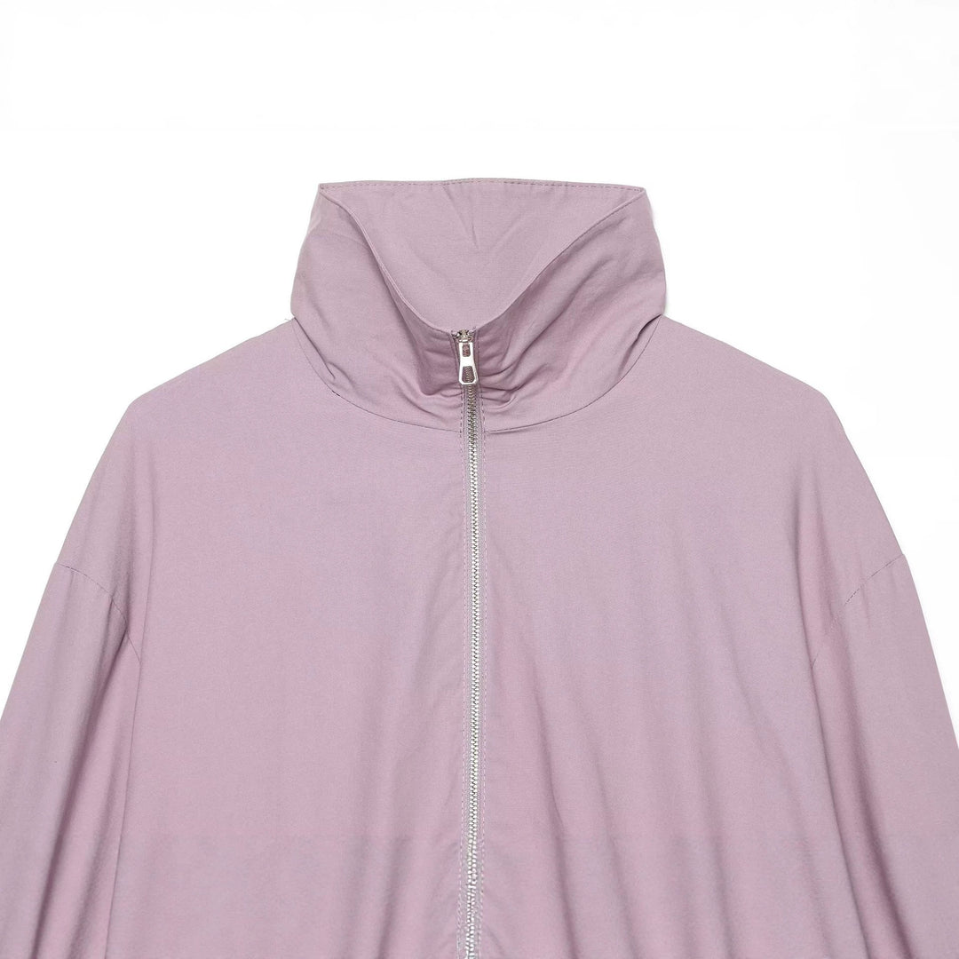 Women Light Cropped Blouson with High Stand Collar and Elastic Hem