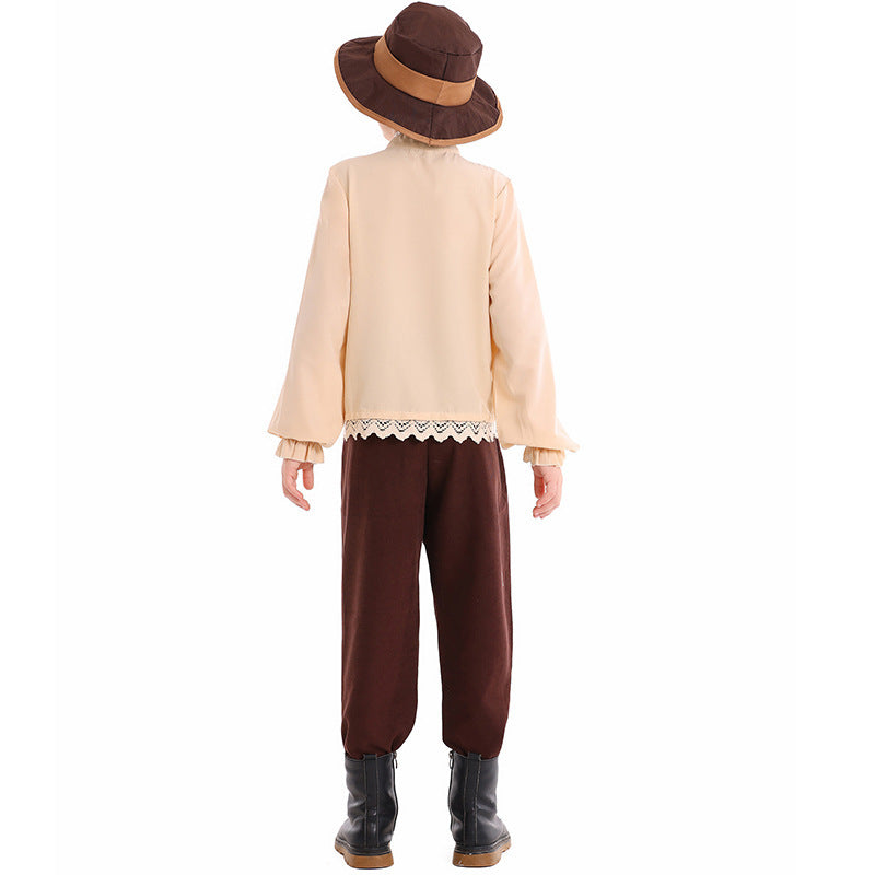 Unisex nan children's costume set with embroidered paisley vest and ruffled blouse Mune Fashion