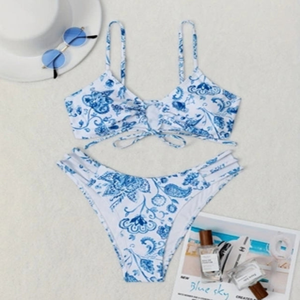 Women's triangle bikini with trendy floral pattern and lace-up details Mune Fashion