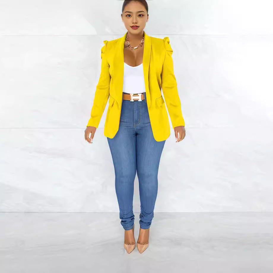 Women's tailored blazer with structured shoulder details and open lapel Mune Fashion
