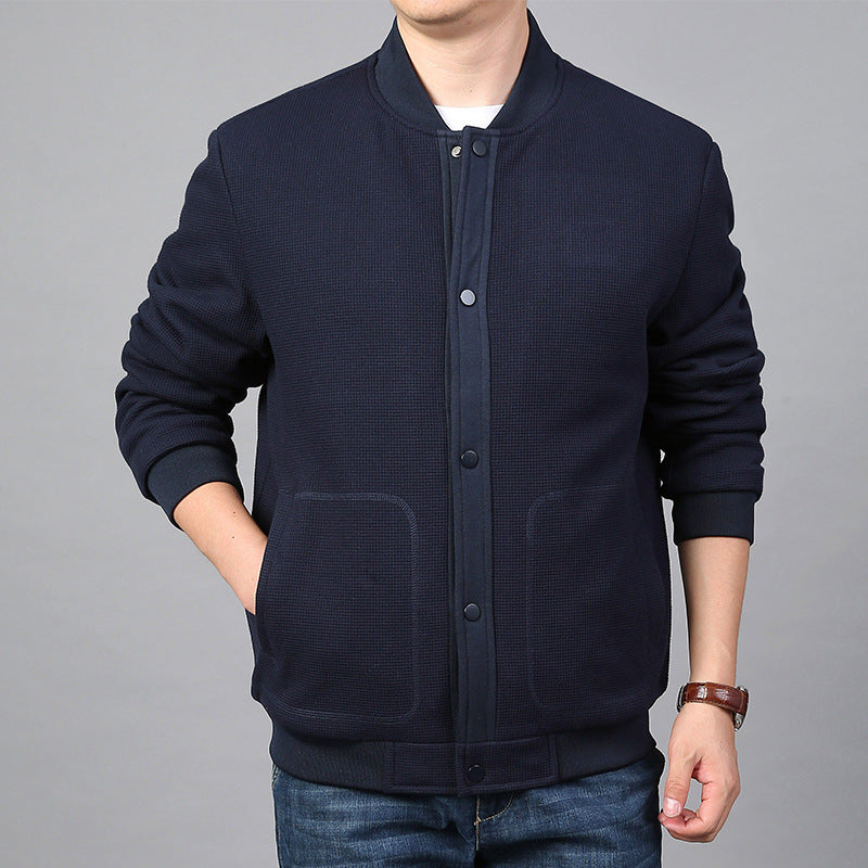 Men's Structured Bomber Jacket with Waffle Knit, Lightly Lined and Snap Placket Mune Fashion