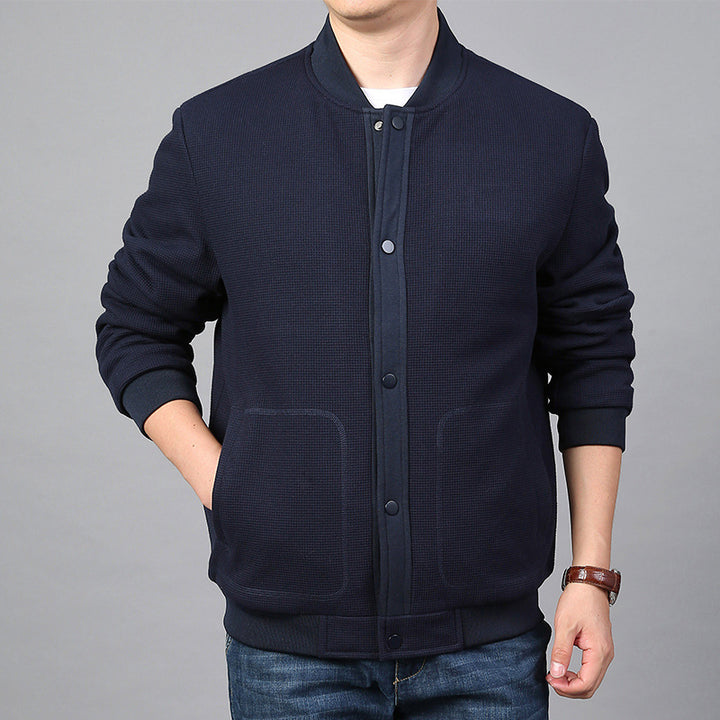Men's Structured Bomber Jacket with Waffle Knit, Lightly Lined and Snap Placket Mune Fashion