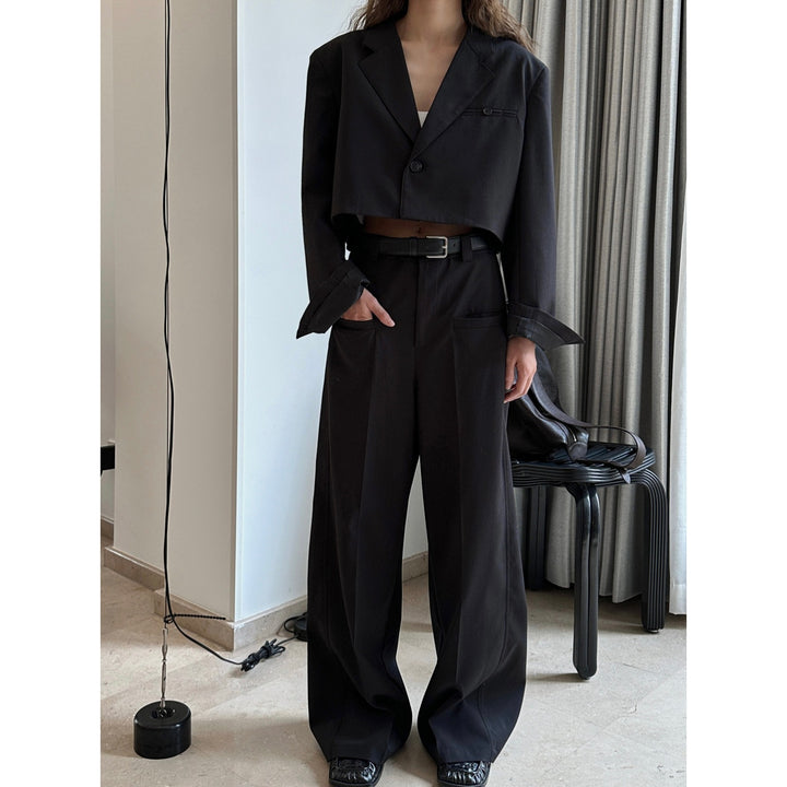 Women High-waisted Pleated Palazzo Pants with Sewn-in Side Pockets Mune Fashion