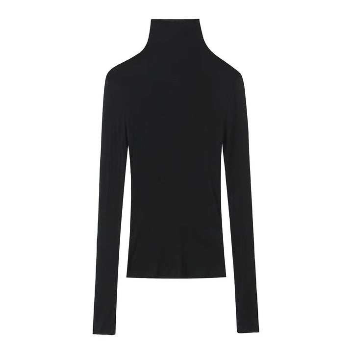 Women Slim Fit Long Sleeve Top with High Roll Neck and Stretch Jersey Mune Fashion