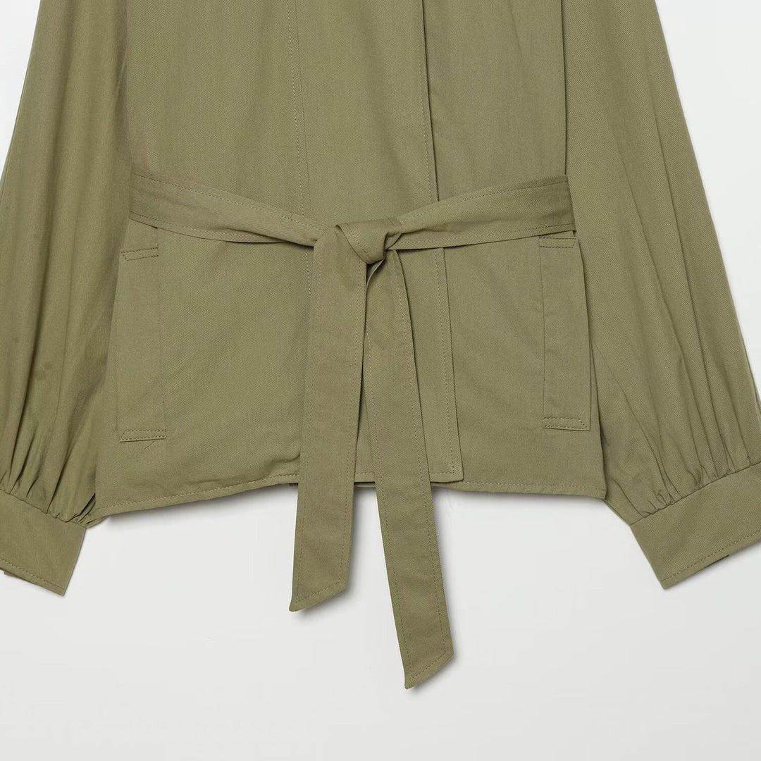 Women's Short Cape Trench Coat with Waist Belt and Funnel Collar Mune Fashion