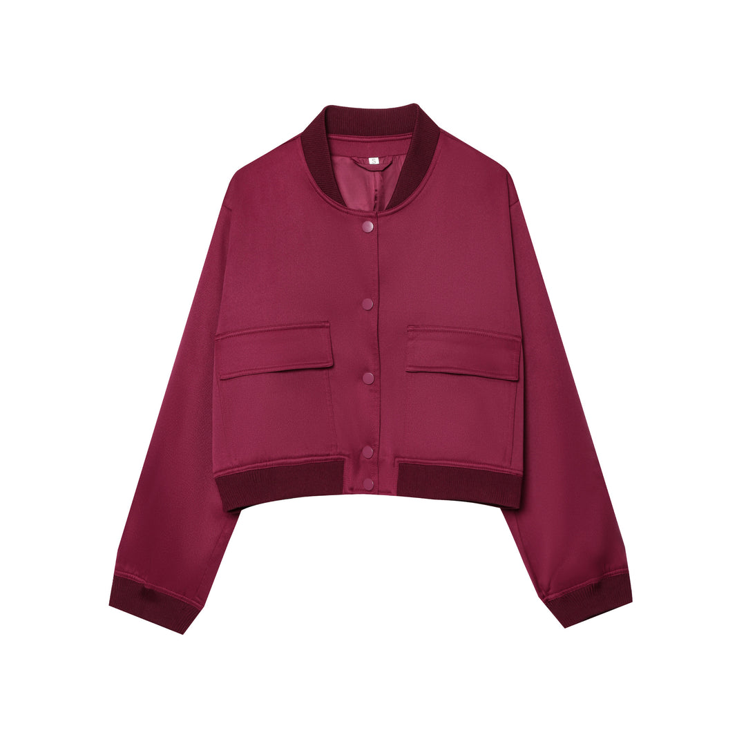Women's cropped bomber jacket with snap button placket, dropped shoulders and large flap pockets Mune Fashion