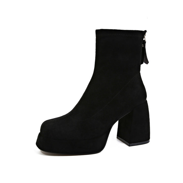 Women's platform ankle boots made of suede with a high block heel