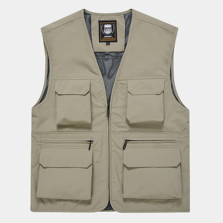 Men's Multifunctional Utility Vest with Mesh Lining and Multiple Front Pockets Mune Fashion