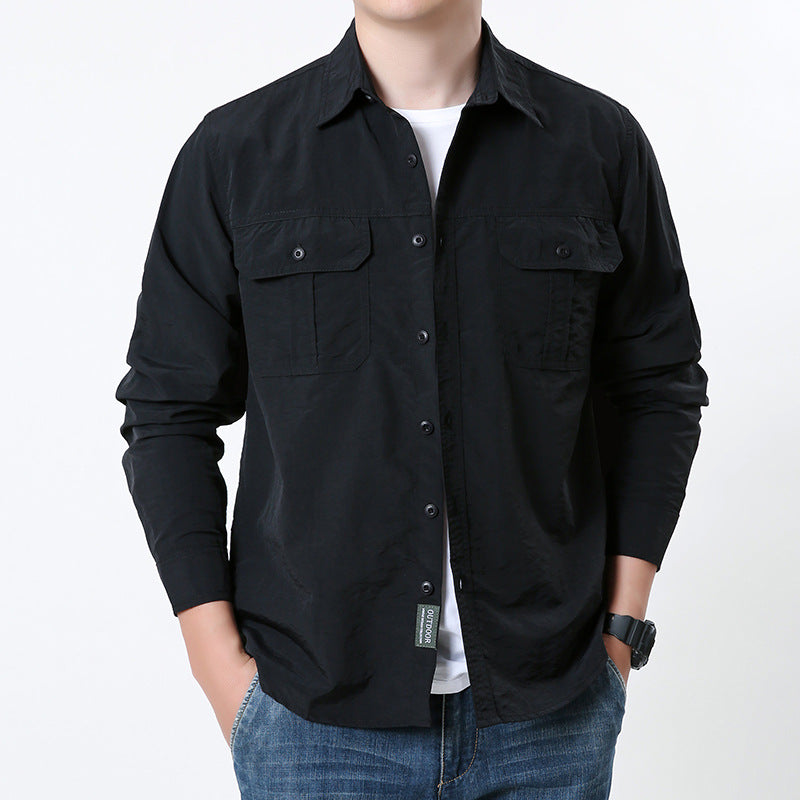 Men's light outdoor shirt jacket with double flap pockets, button-down front and breathable technical fabric Mune Fashion