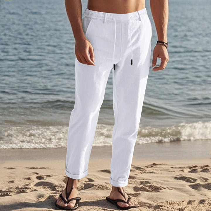 Men's casual chino with linen look, elastic waistband and slim ankle fit Mune Fashion