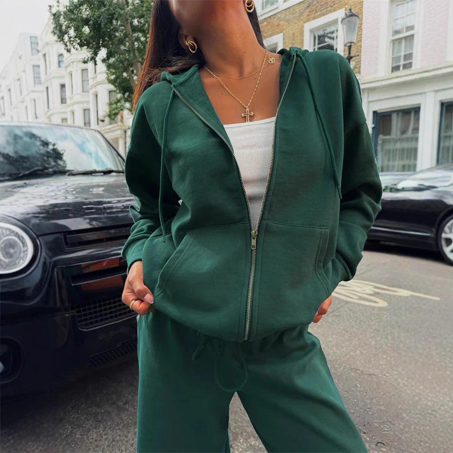 Women's cropped hoodie sweatshirt with oversized sleeves and high-waist wide-leg leisure pants Mune Fashion