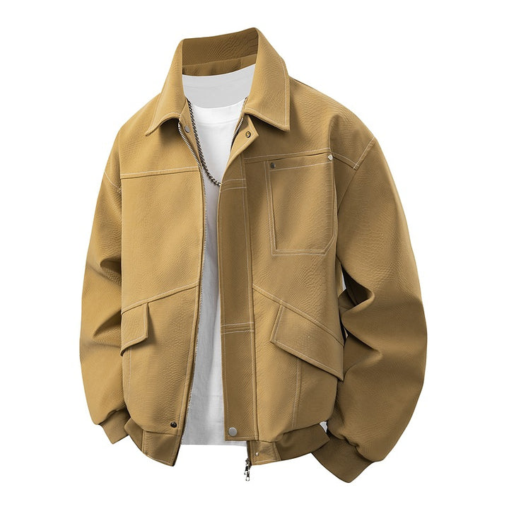 Men's Boxy Utility Bomber Jacket with Flap Pockets, Concealed Two-Way Zipper & Structured Canvas Look Mune Fashion
