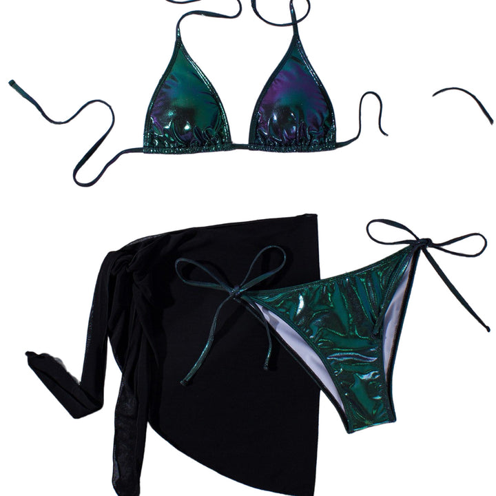 Women's Shiny Triangle Bikini with Wrap Skirt Mune Fashion