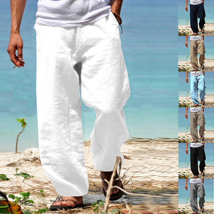 Men's loose linen pants with wide leg and elastic waistband Mune Fashion