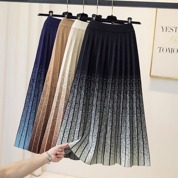 Ladies Elegant Pleated Skirt with Contrasting Stripes Mune Fashion