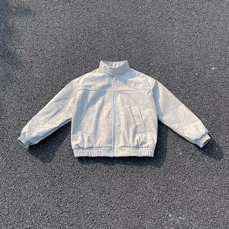Unisex Short Cut Oversized Bomber Jacket with Stand Collar and Elastic Hem Mune Fashion