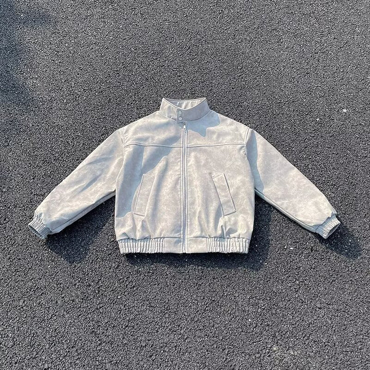 Unisex Short Cut Oversized Bomber Jacket with Stand Collar and Elastic Hem Mune Fashion