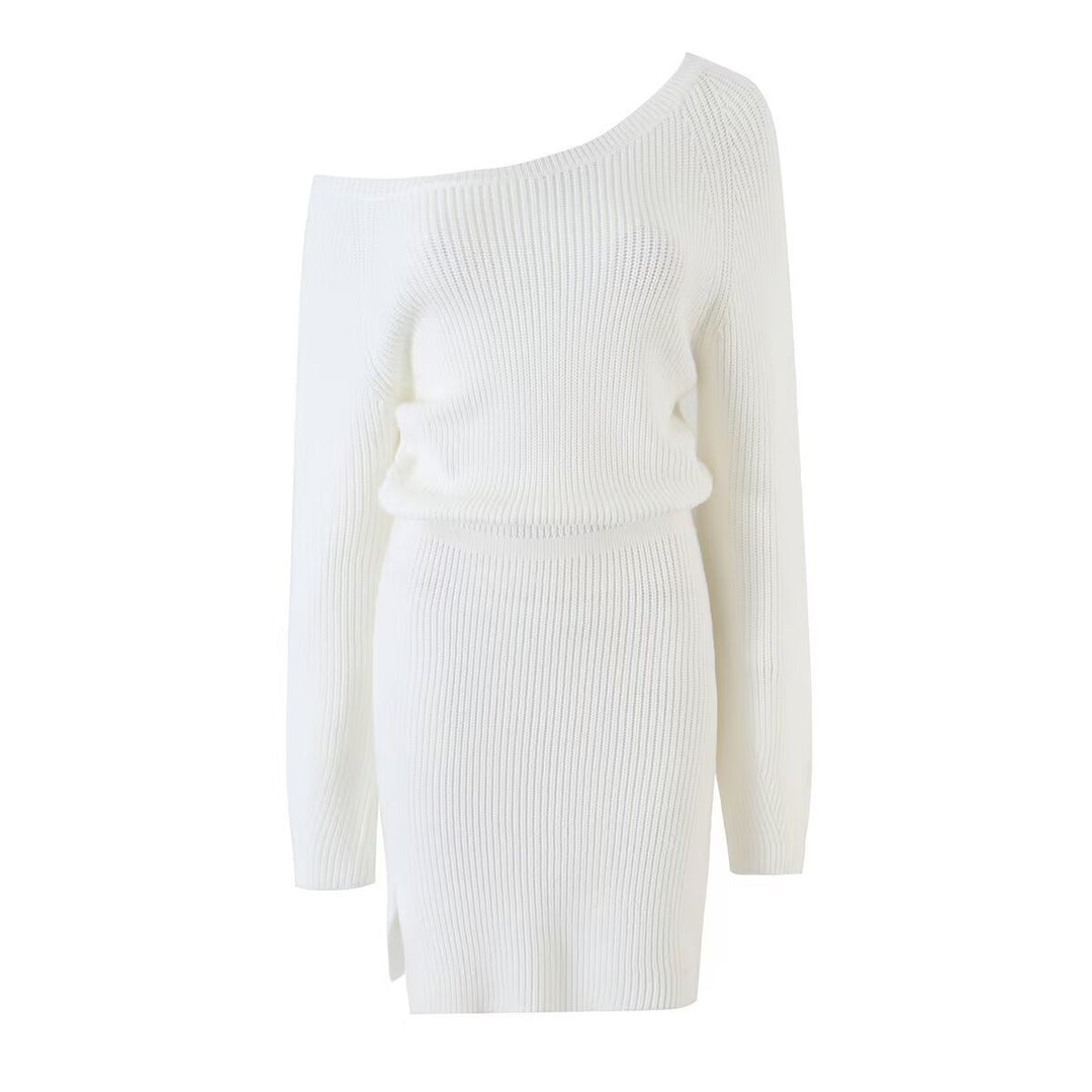Women's Bodycon Ribbed Mini Dress with One-Shoulder Design and Waistband