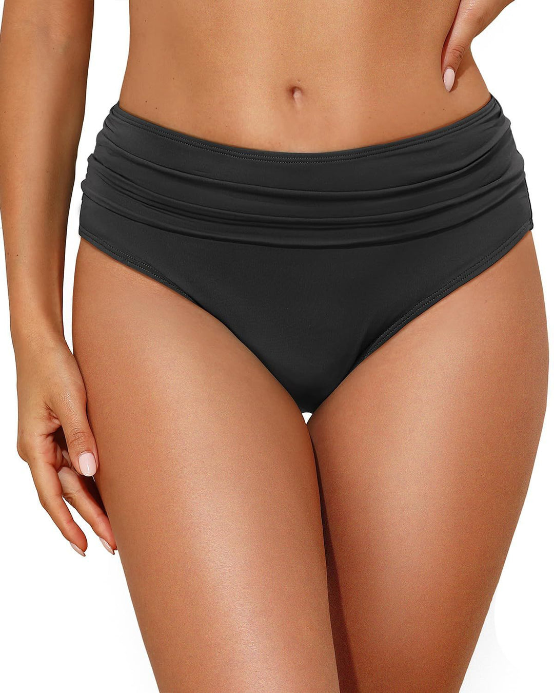 Women's High-Waisted Bikini Bottom with Elegant Gathering Mune Fashion