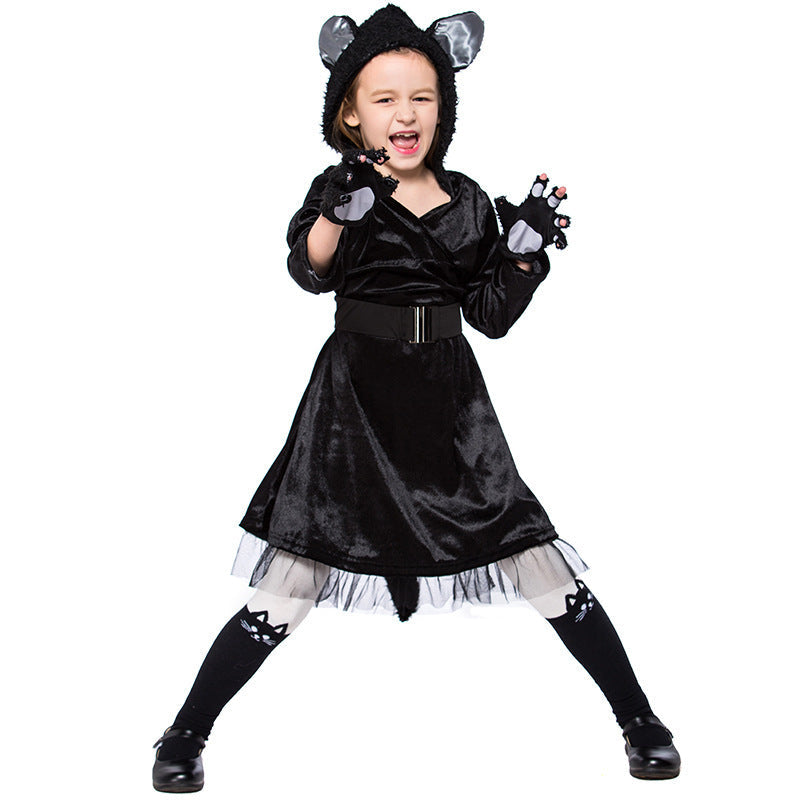 Girl's Cat Costume with Hood and Detailed Accessories Mune Fashion