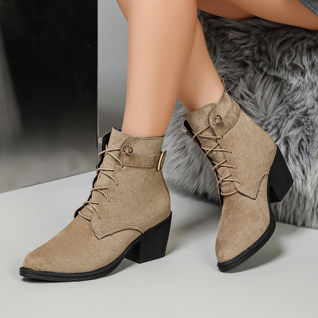 Ladies Elegant Lace-Up Ankle Boots with Block Heel Mune Fashion