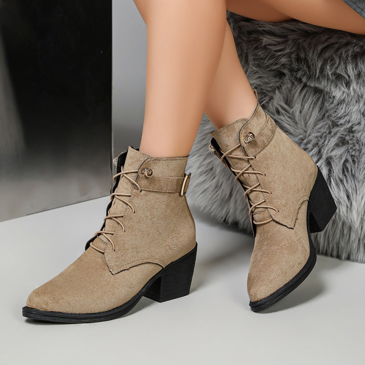 Ladies Elegant Lace-Up Ankle Boots with Block Heel Mune Fashion