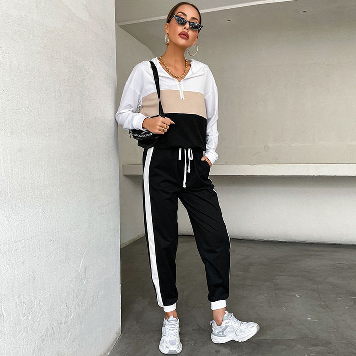 Ladies' Sportive Jogging Set with Hood, Drawstring Pants & Side Stripes Mune Fashion