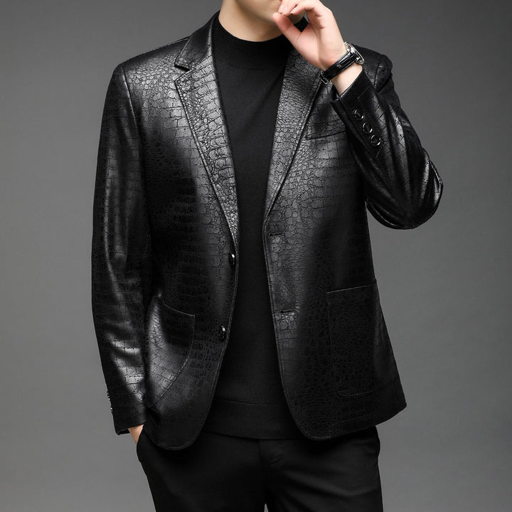 Men's Crocodile Pattern Faux Leather Blazer with Slim Silhouette Mune Fashion