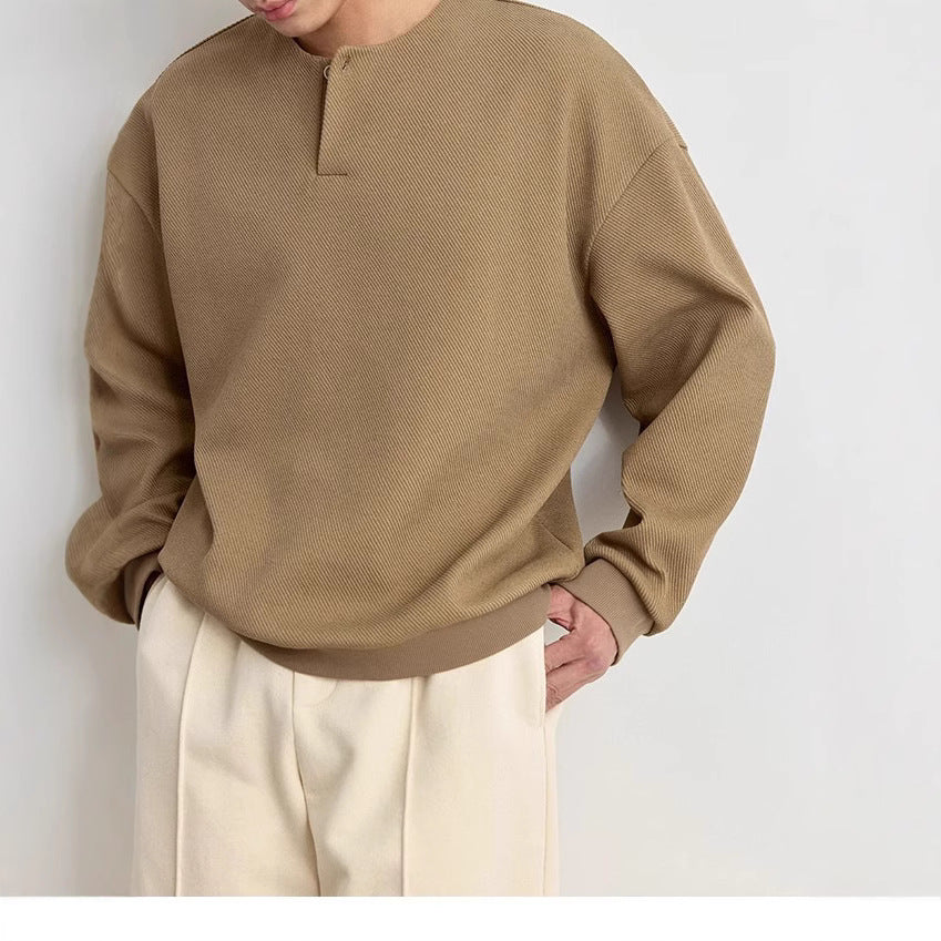 Men's Structured Oversized Knit Sweater with Henley Button Placket Mune Fashion