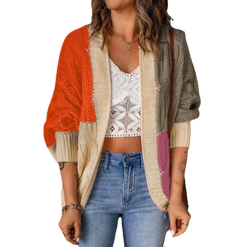 Women's casual cardigan in patchwork style with open front and 3/4 sleeves Mune Fashion