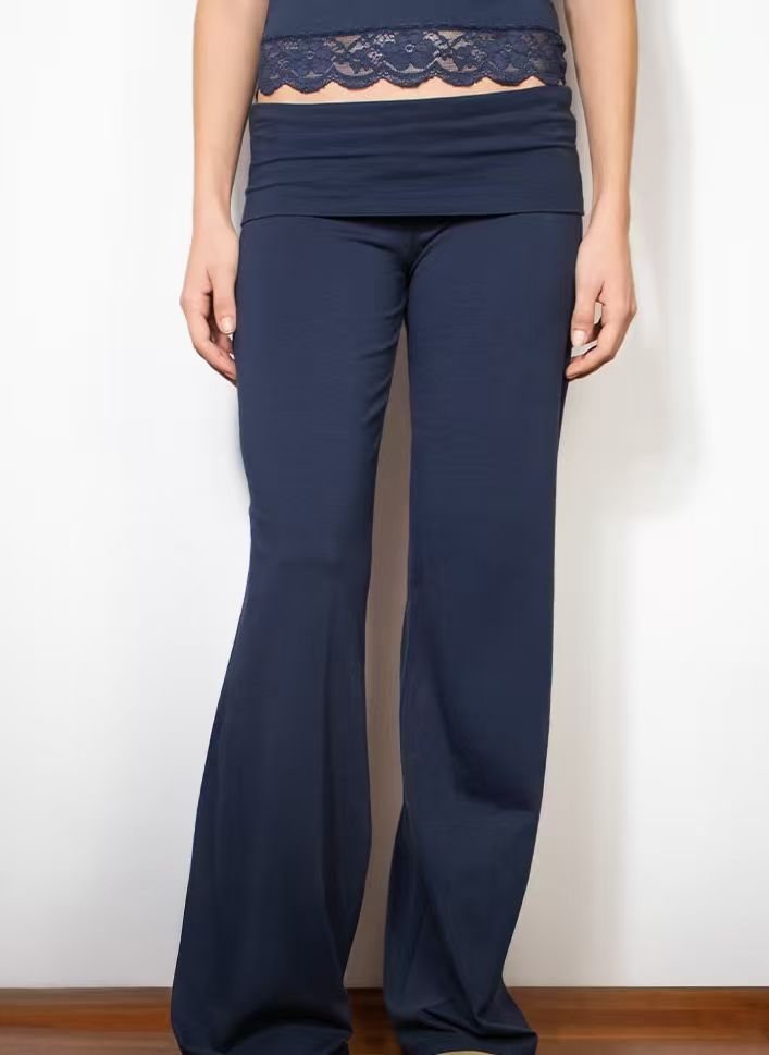Women Wide Palazzo Yoga Pants with High Cuffed Waistband Mune Fashion