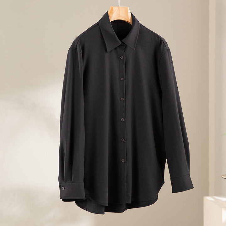 Women Oversized Silky Shirt with Continuous Button Placket and Shirt Collar Mune Fashion