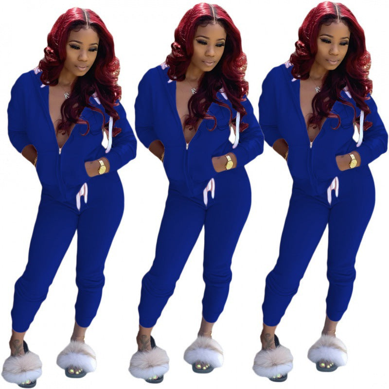 Ladies fitted hooded sweatdress set with zipper and snug jogging pants Mune Fashion