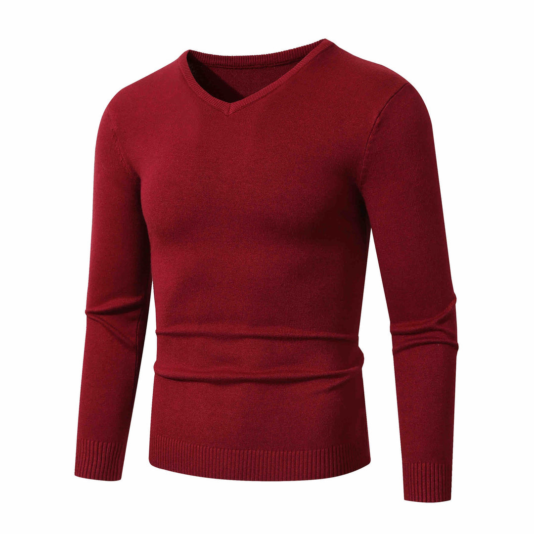 Men's Fine V-Neck Fine Knit Sweater with Narrow Ribbed Hem Mune Fashion