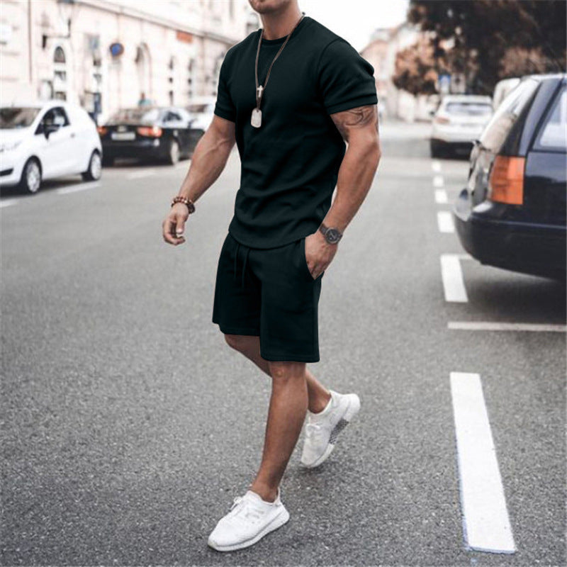 Men's fitted short sleeve shirt with reinforced shoulder seam and elastic drawstring bermuda made of stretch jersey Mune Fashion