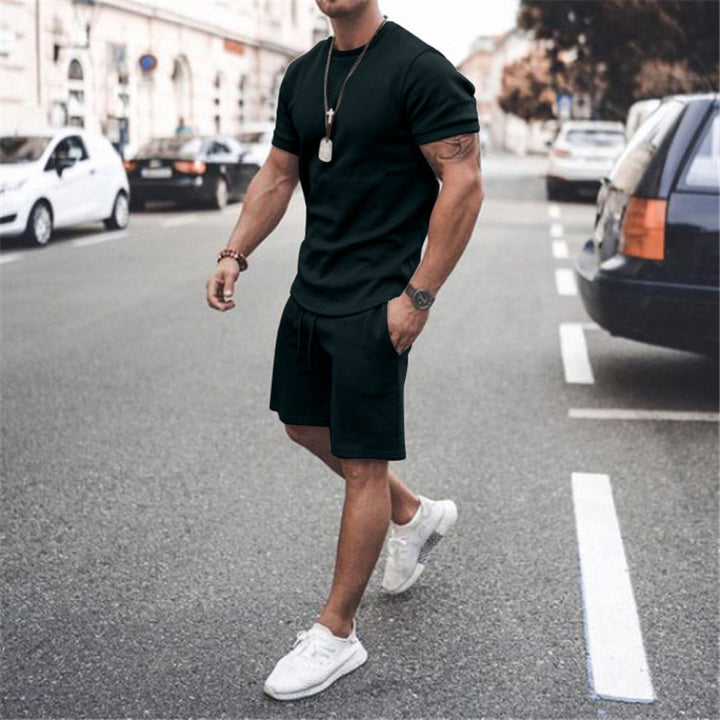 Men's fitted short sleeve shirt with reinforced shoulder seam and elastic drawstring bermuda made of stretch jersey Mune Fashion