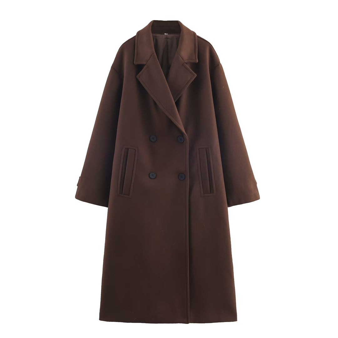Women's Double-Breasted Oversized Coat with Notched Lapels and In-seam Pockets Mune Fashion
