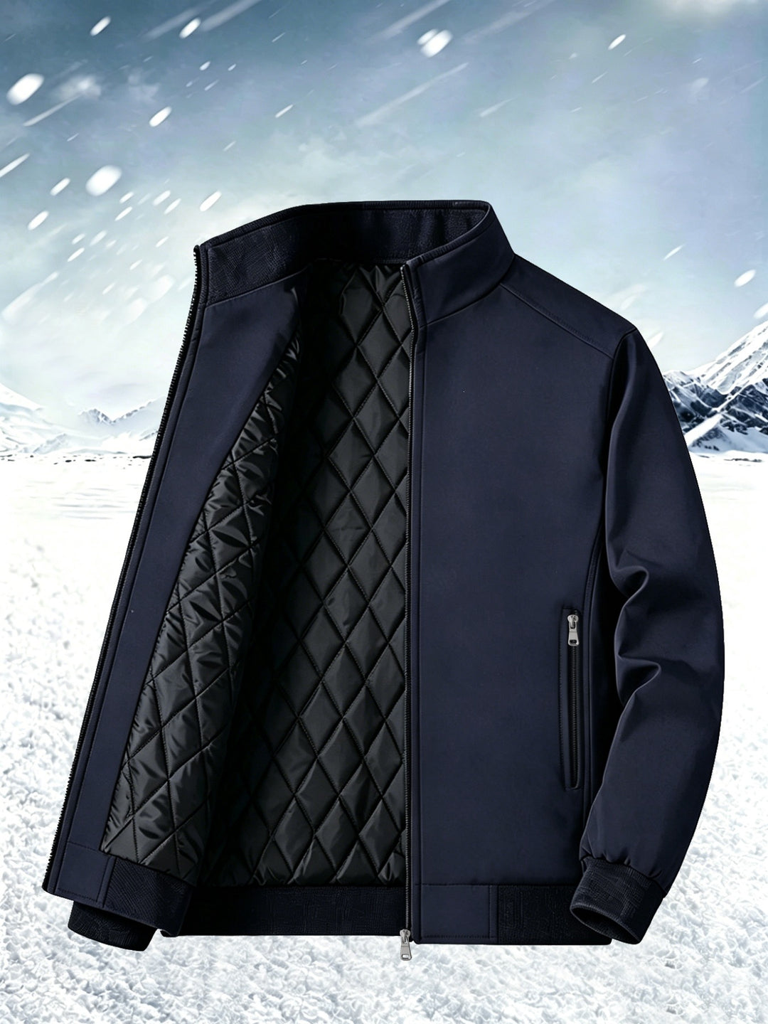 Men's lightweight windproof stand collar bomber jacket with concealed two-way zipper and ribbed cuffs Mune Fashion