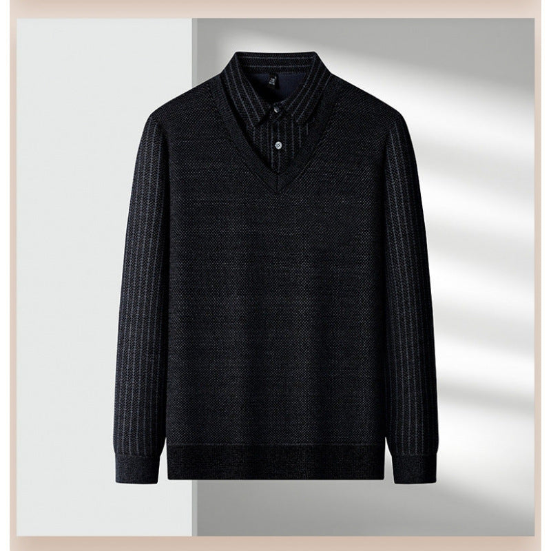 Men's fine knit sweater with V-neck and integrated polo collar Mune Fashion
